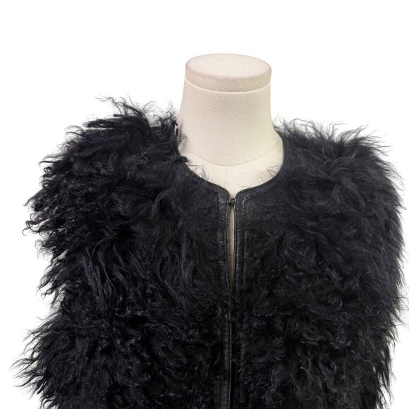 7 For All Mankind Womens Black Lamb Fur Sweater Vest Soft Fuzzy Texture Size S - Picture 4 of 9